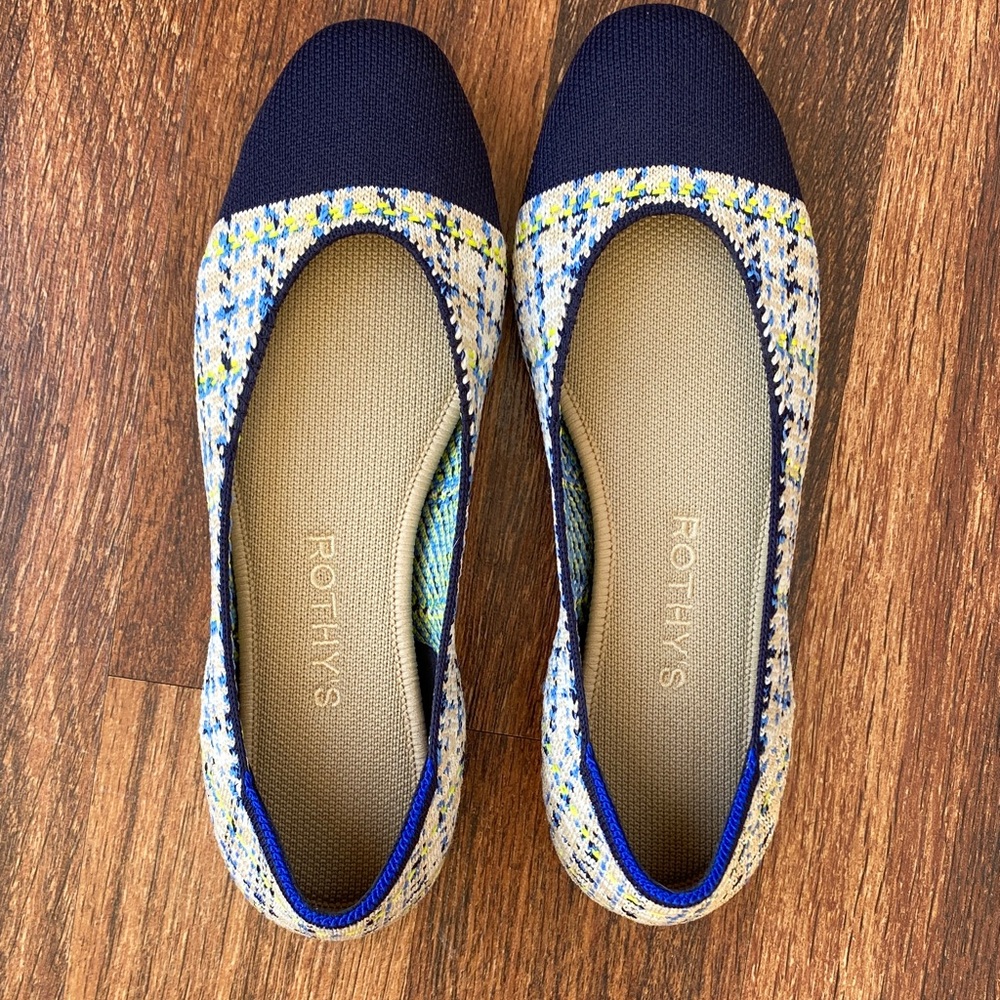 Rothy’s The Square Flat in Spring Tweed beige blue yellow Sz 6 - Picture 3 of 8